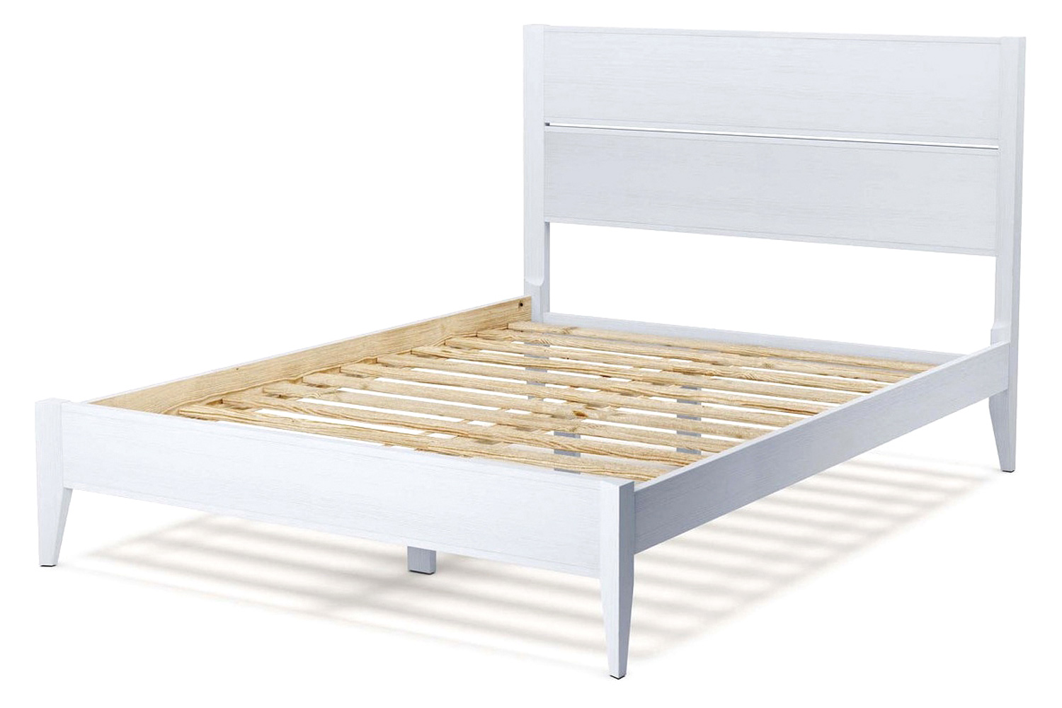 FaFurn Mid Century Slatted Platform Bed - Rustic White, Queen Size