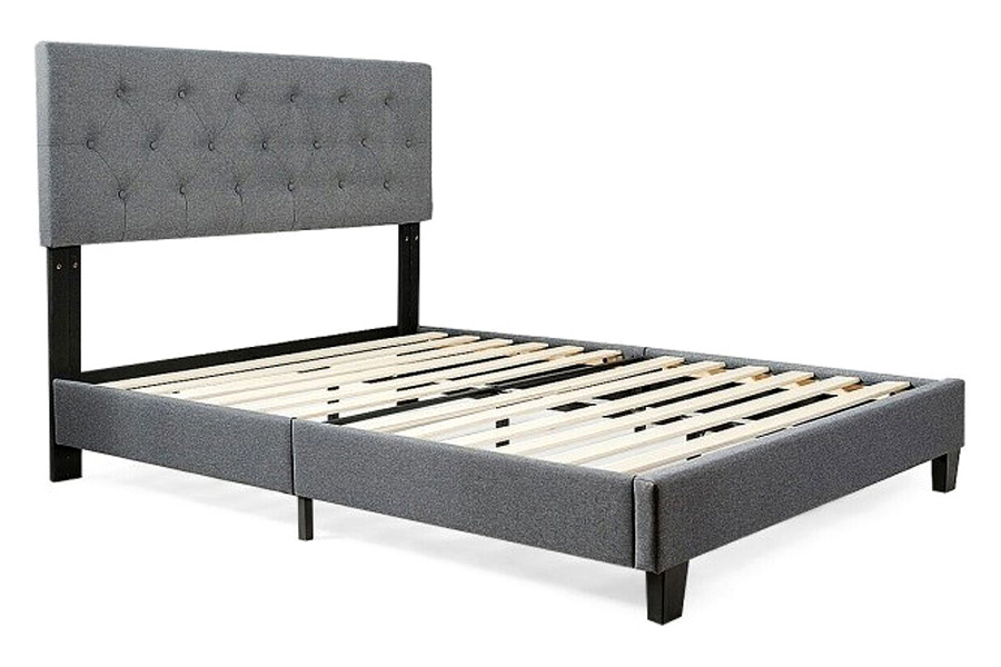 FaFurn - Queen Size Gray Linen Upholstered Platform Bed