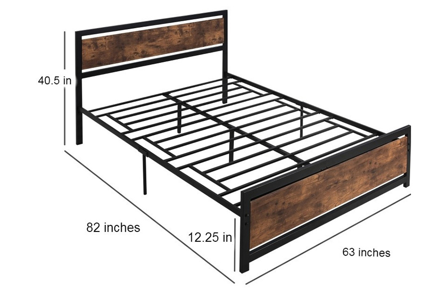 FaFurn - Queen Size Farmhouse Metal Wood Platform Bed Headboard Footboard