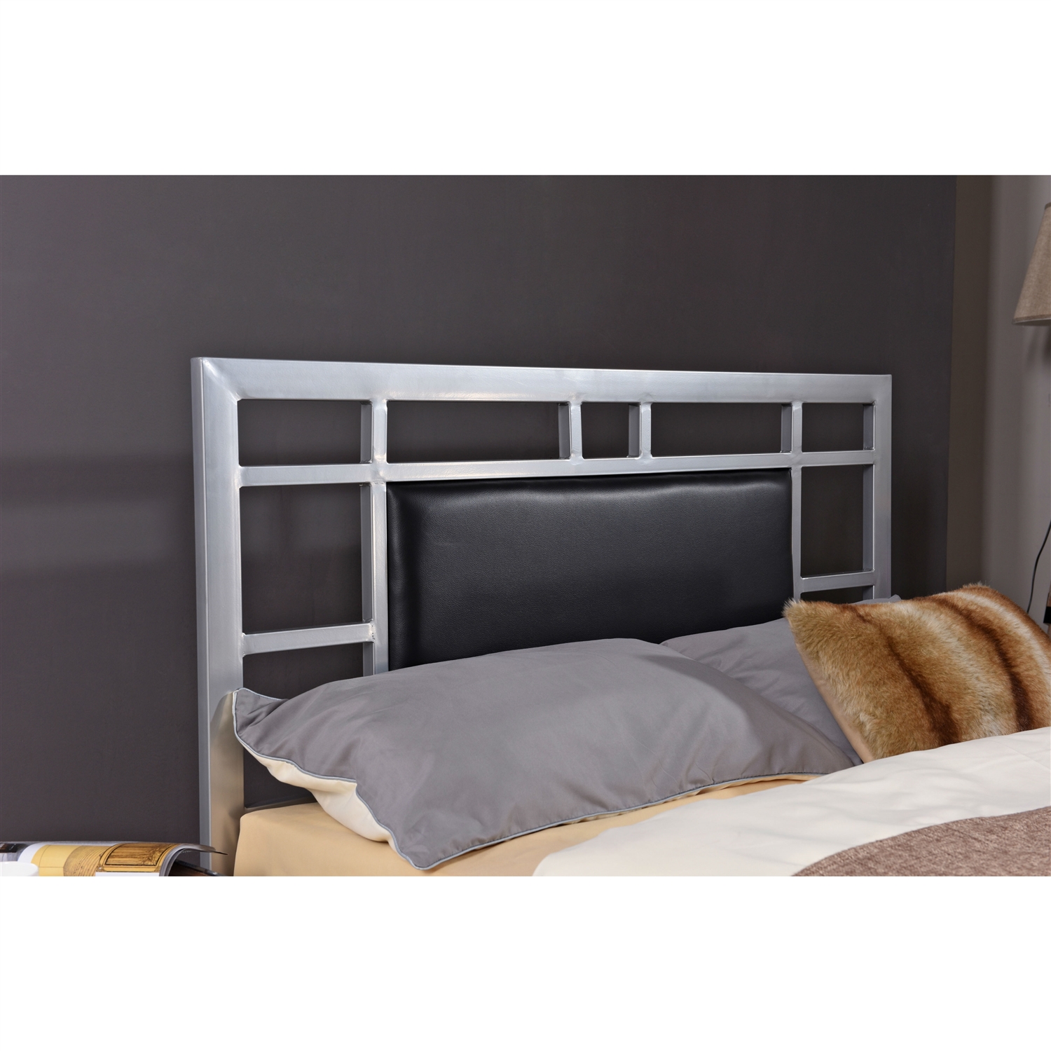 FaFurn - Queen Size Platform Bed Frame with Upholstered Headboard in Metal