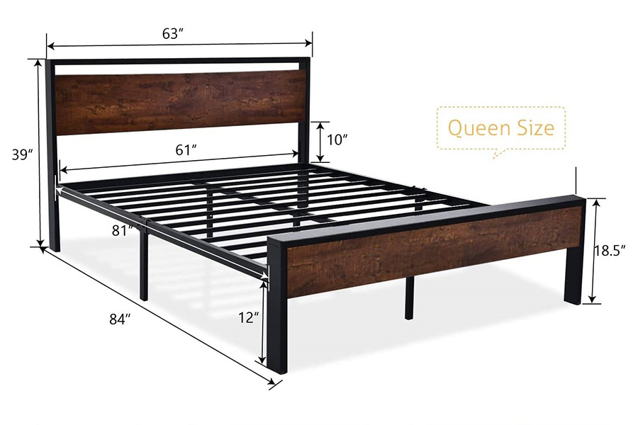 FaFurn Modern Farmhouse Platform Bed Frame with Wood Panel Headboard Footboard - Mahogany/Black, Queen Size