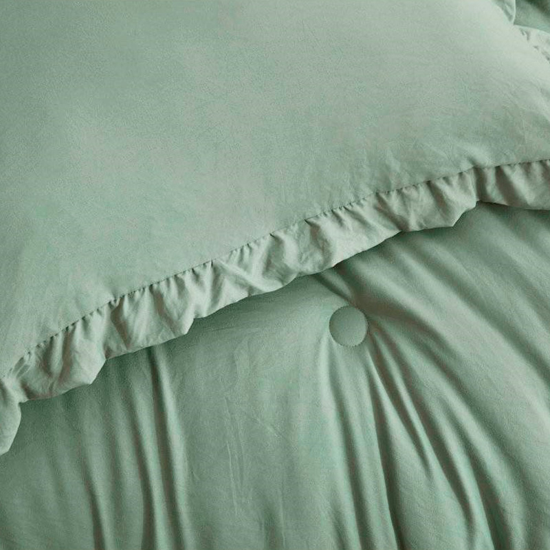 FaFurn Queen Size 3-Piece Oversized Ruffled Edge Comforter Set - Sage Green, Microfiber