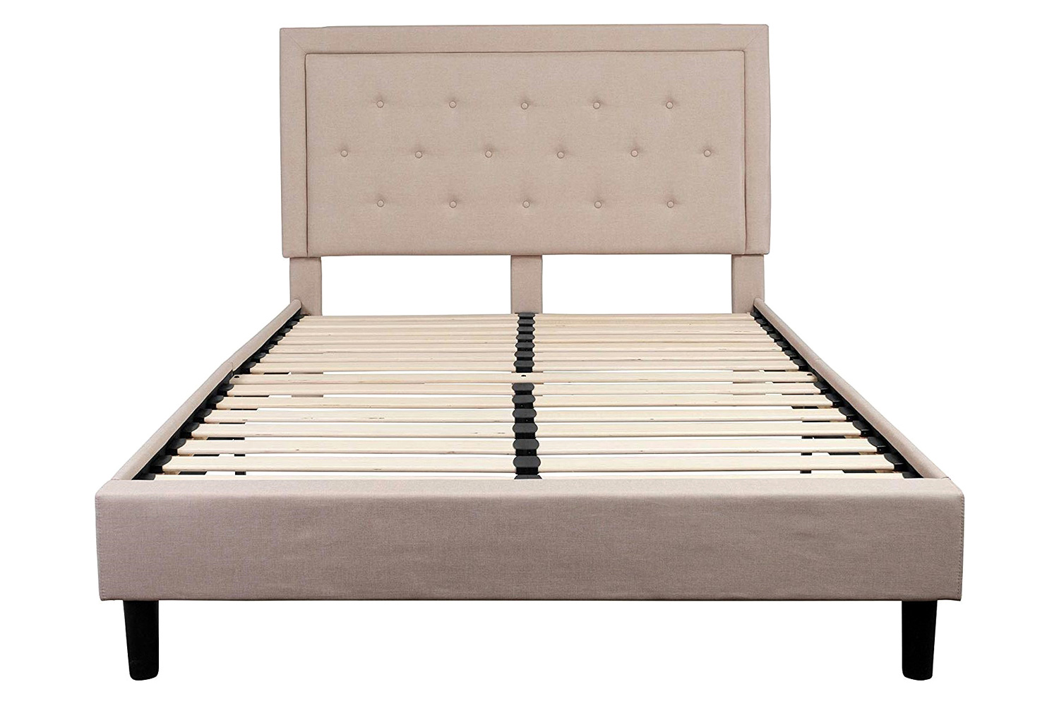 FaFurn Upholstered Platform Bed Frame with Button Tufted Headboard - Beige, Queen Size