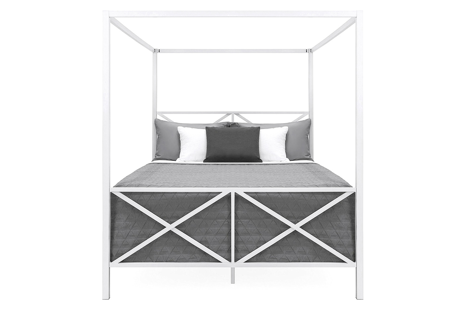 FaFurn Queen Size Modern Metal Canopy Bed Frame with Headboard and Footboard - White