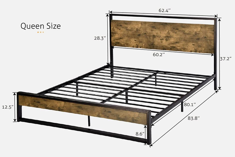 FaFurn Metal Wood Platform Bed Frame with Industrial Headboard - Queen Size