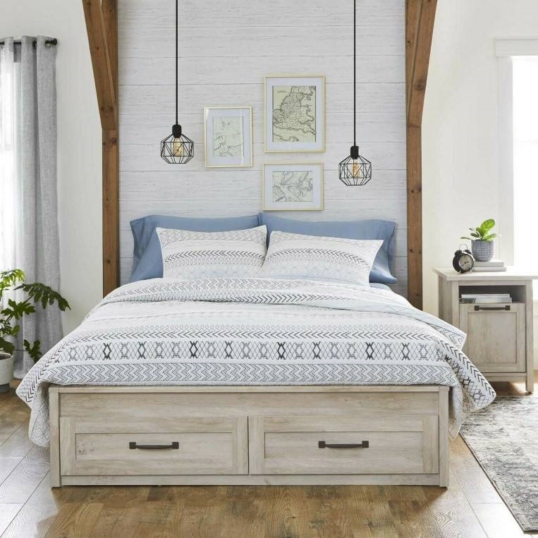 FaFurn Farmhouse Platform Bed with Storage Drawers - White, Wood