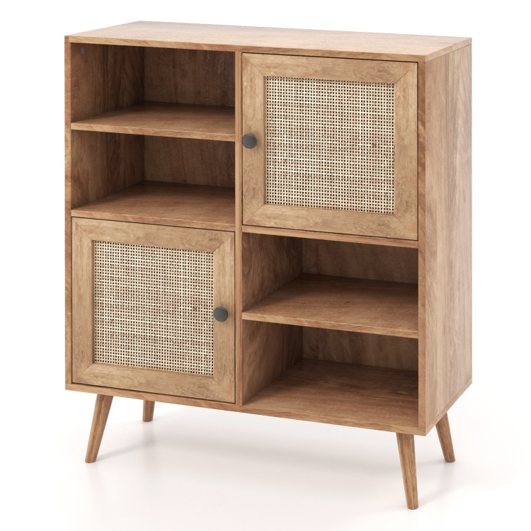 FaFurn - Sideboard Buffet with Rattan Doors in Walnut, Wood