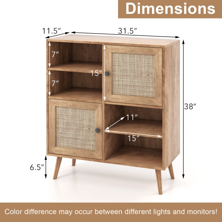 FaFurn - Sideboard Buffet with Rattan Doors in Walnut, Wood