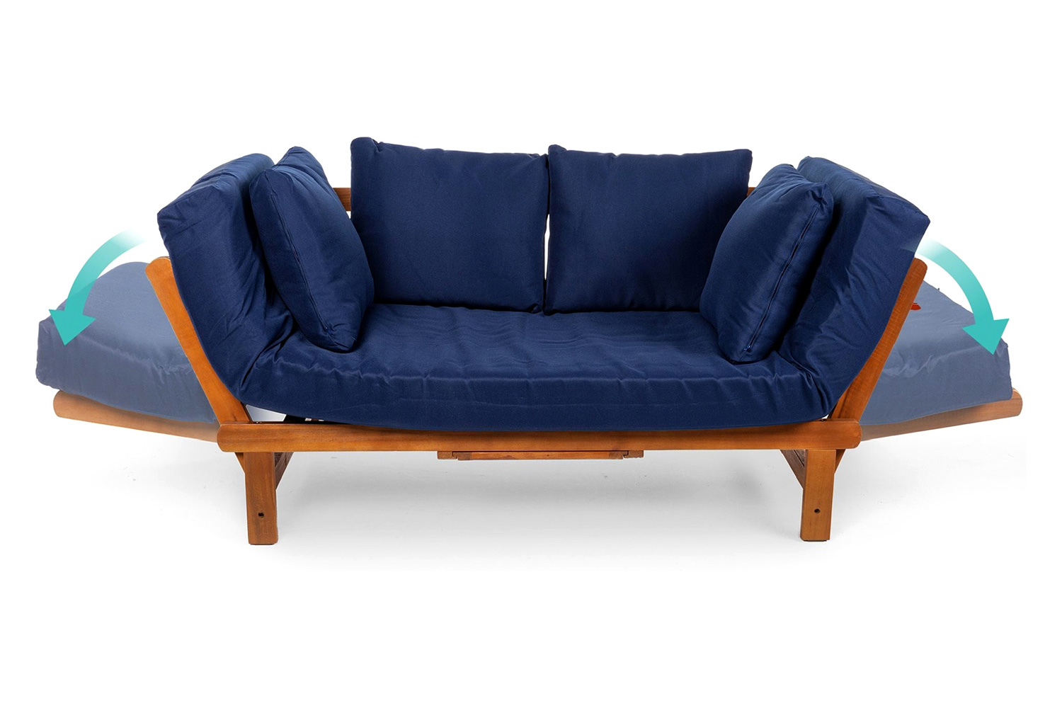 FaFurn - Navy Blue Outdoor Acacia Wood Convertible Sofa Futon with 4 Removable Pillows