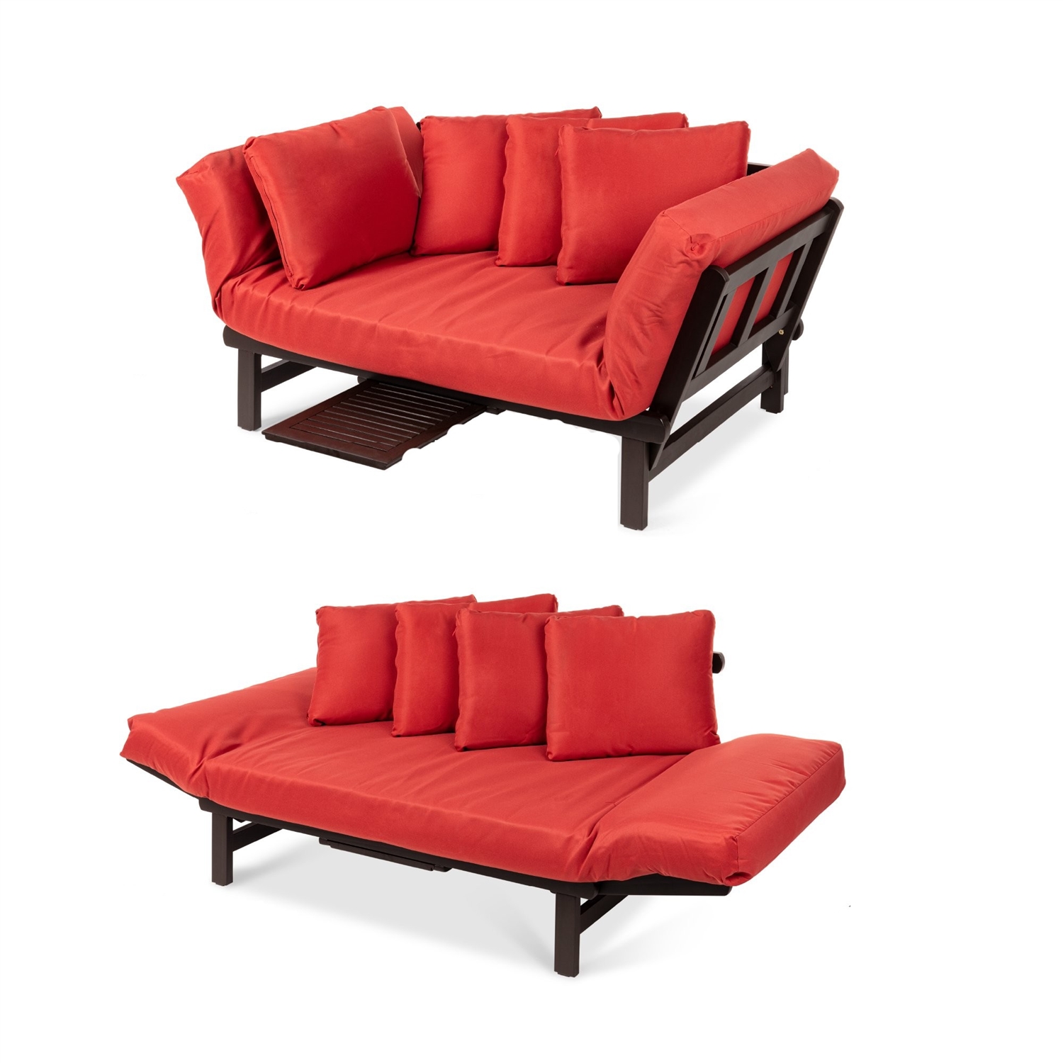 FaFurn - Rustic Sofa with 4 Removable Pillows in Red, Futon