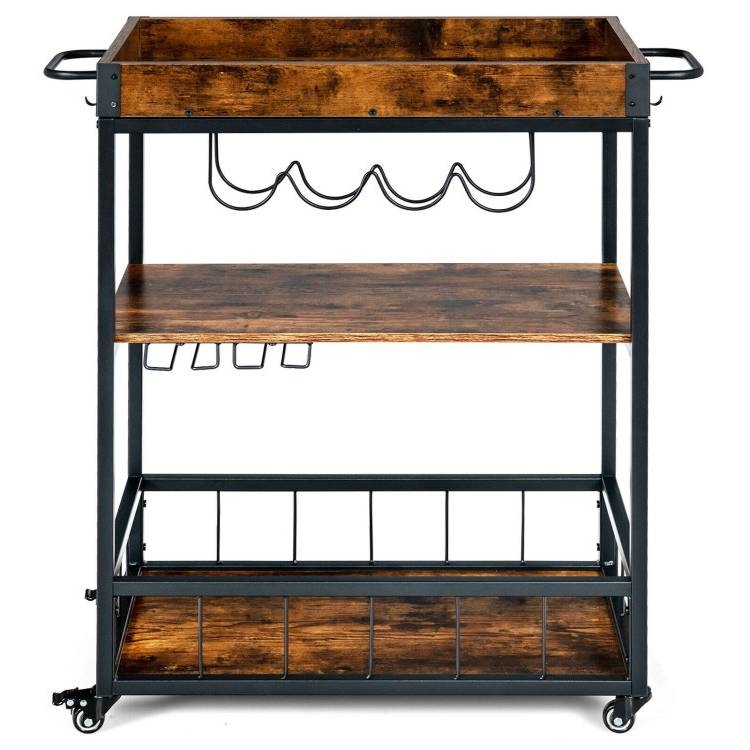 FaFurn - Modern Rolling Bar Cart in Wood