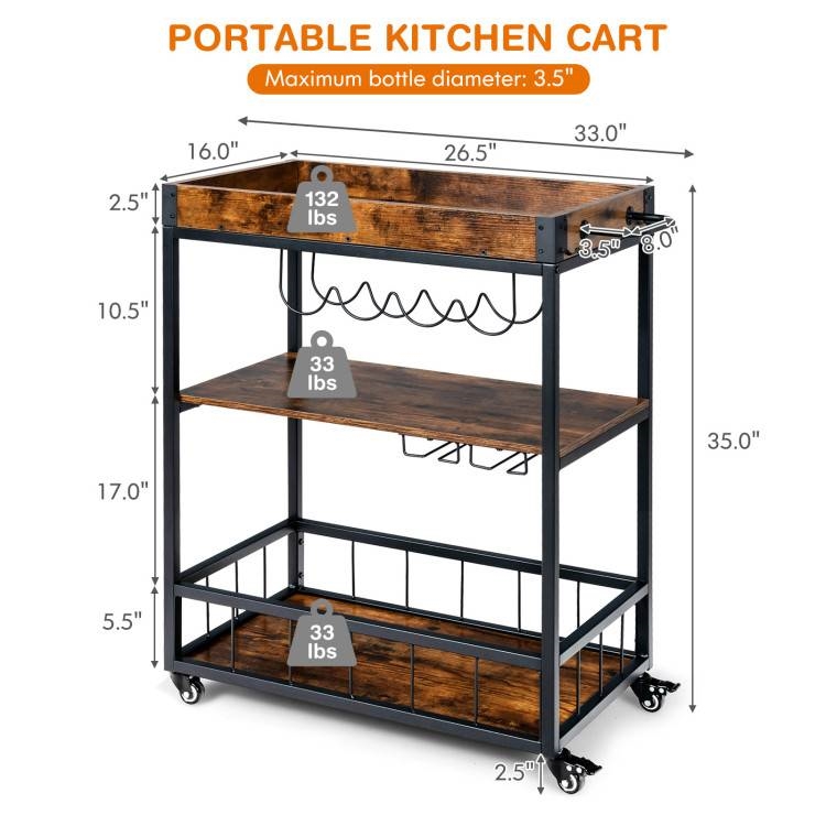 FaFurn - Modern Rolling Bar Cart in Wood