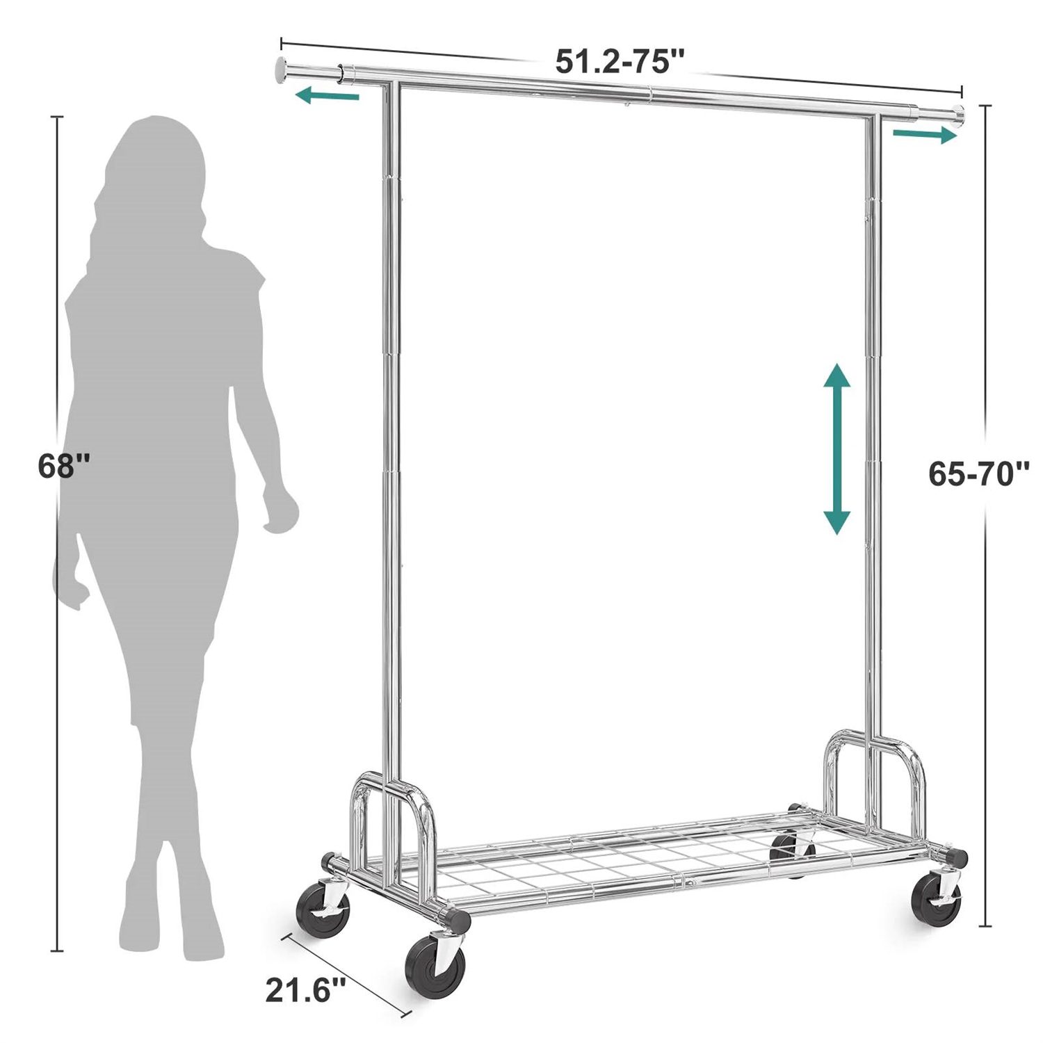 FaFurn™ Garment Rack Clothes on Lockable Casters - Silver, Metal