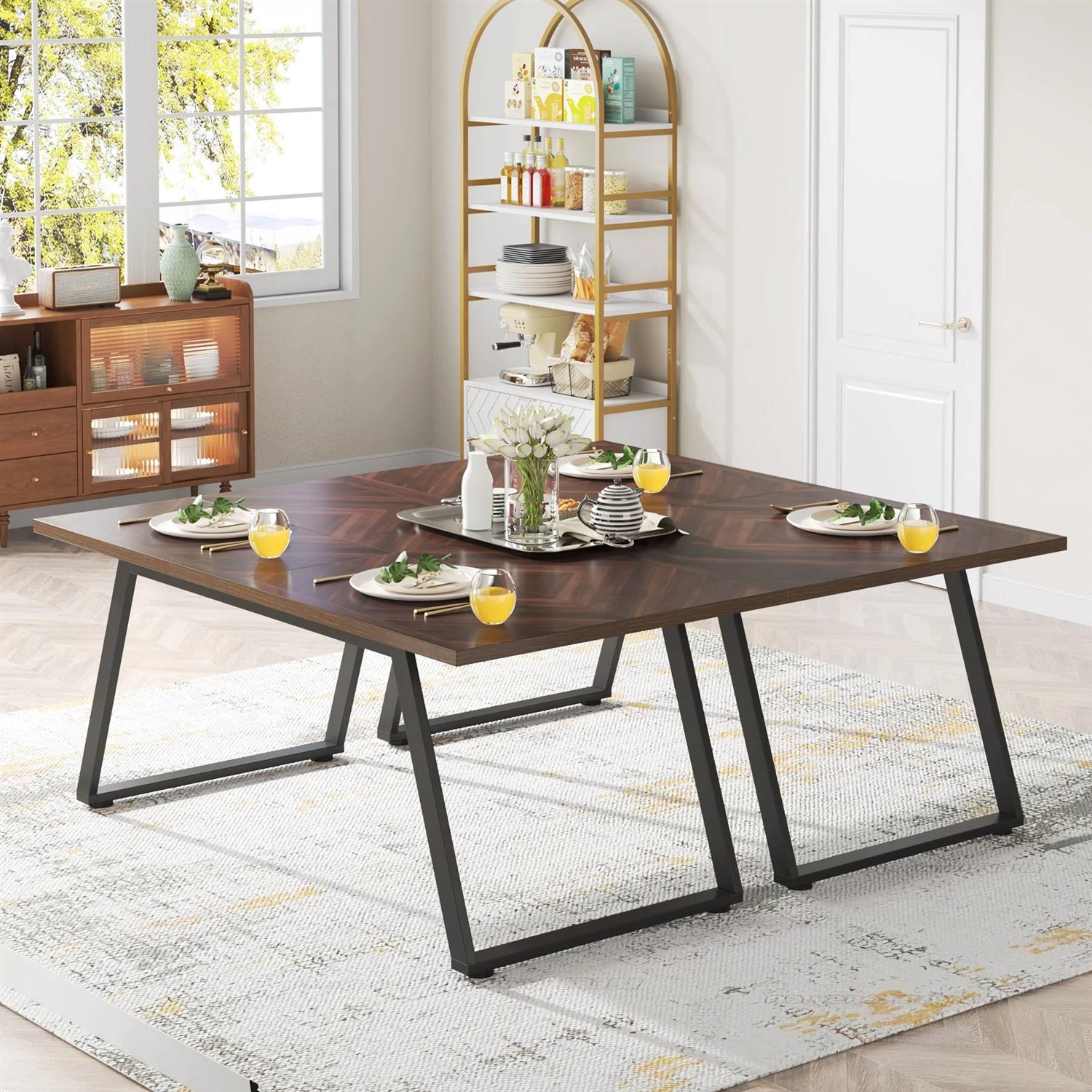 FaFurn Modern Rectangle Dining Table - Brown, Metal Frame