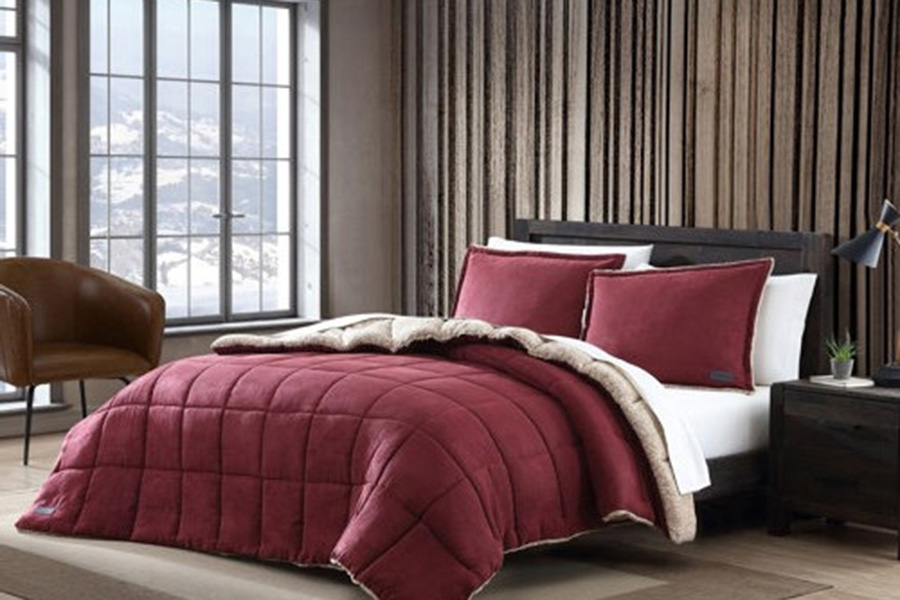 FaFurn Plush Sherpa Reversible Micro Suede Comforter Set - Marron, Full/Queen Size