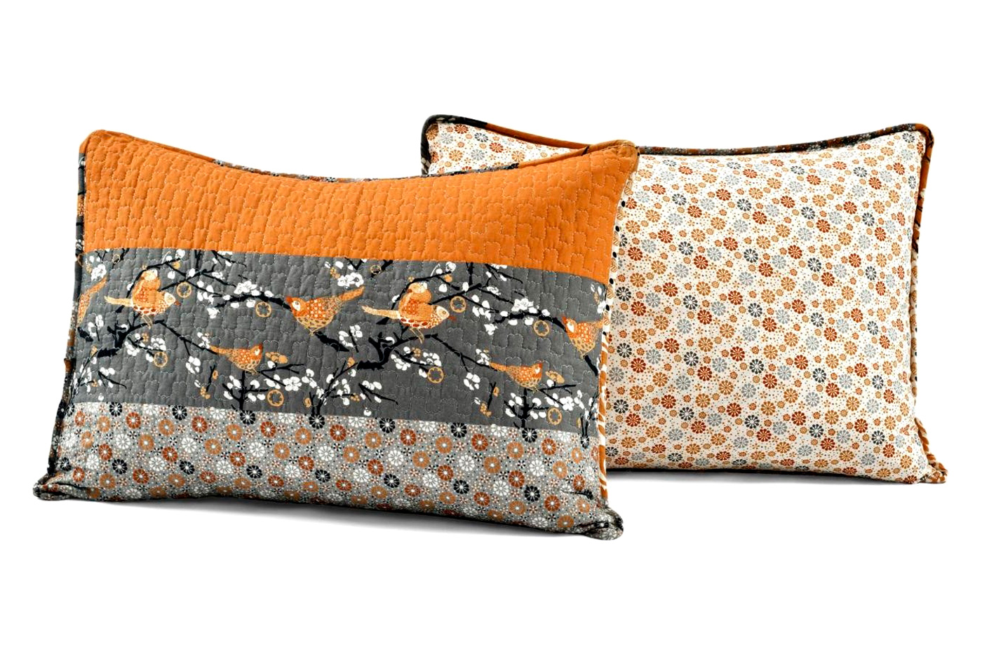 FaFurn Full/Queen Size 3-Piece Reversible Floral Quilt Set - Orange/Gray, Cotton