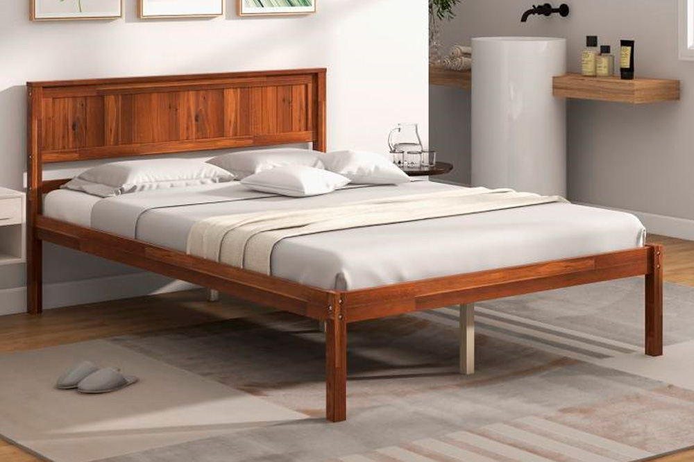 FaFurn - Retro Platform Bed with Headboard