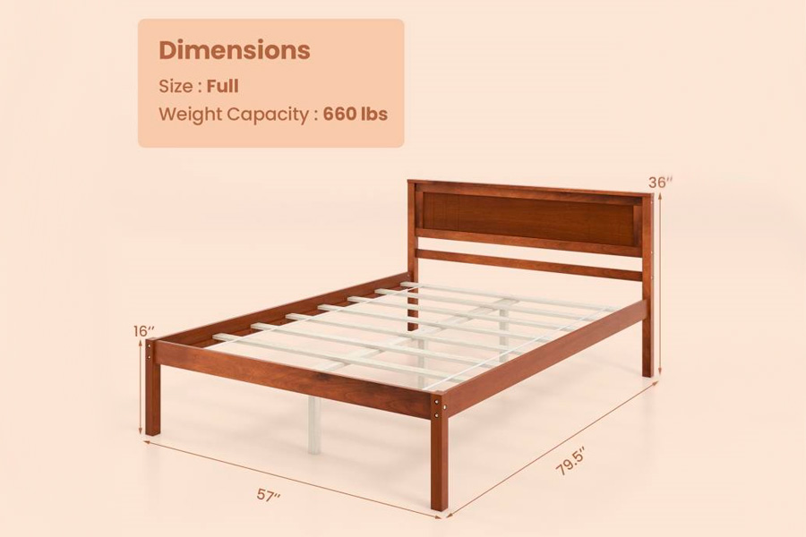 FaFurn Retro Full Size Platform Bed with Headboard - Walnut, Wood