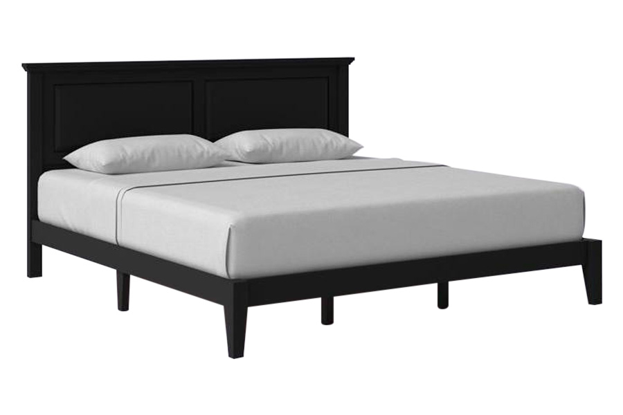 FaFurn Traditional King Size Platform Bed with Headboard - Black, Wood