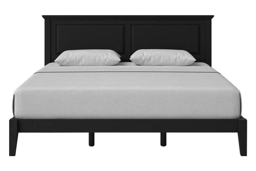 FaFurn Traditional King Size Platform Bed with Headboard - Black, Wood