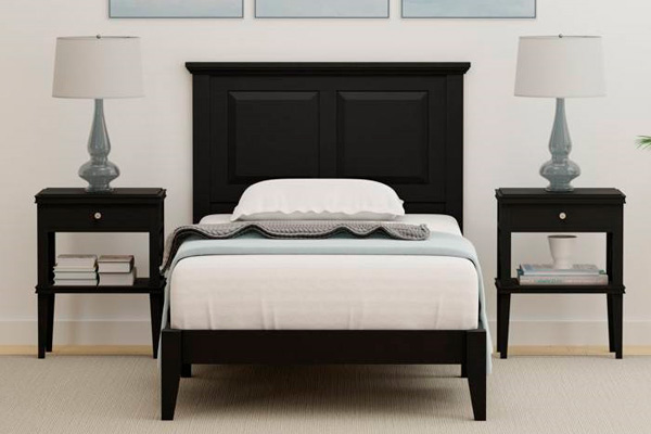 FaFurn Traditional Twin Size Platform Bed with Headboard - Black, Wood