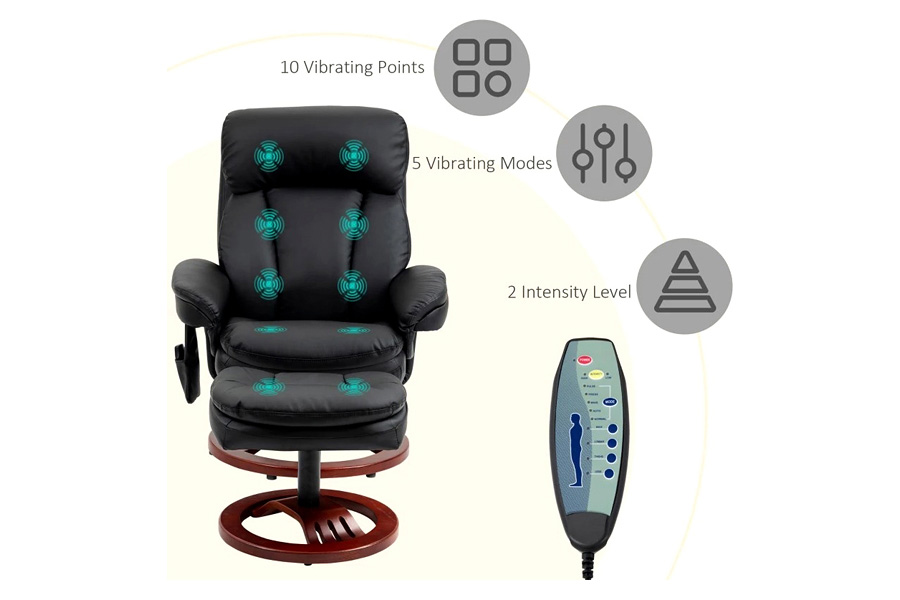 FaFurn™ Adjustable Faux Leather Electric Remote Massage Recliner Chair 6788 W/ Ottoman - Black