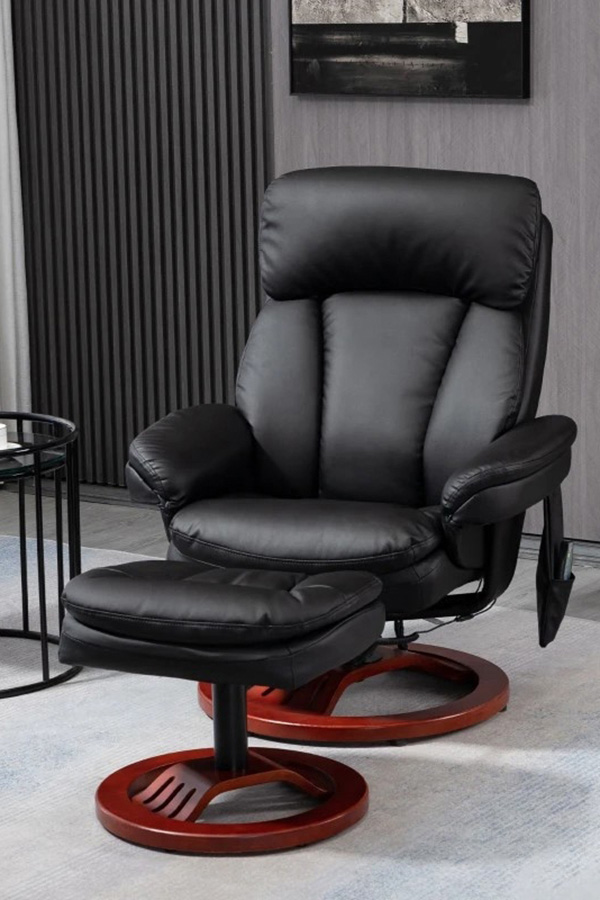 FaFurn™ Adjustable Faux Leather Electric Remote Massage Recliner Chair 6788 W/ Ottoman - Black