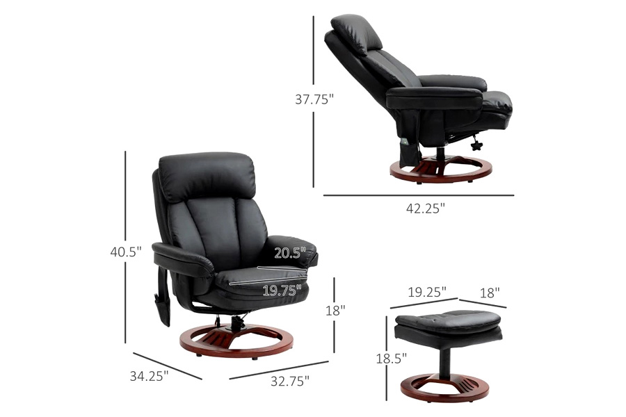 FaFurn™ Adjustable Faux Leather Electric Remote Massage Recliner Chair 6788 W/ Ottoman - Black