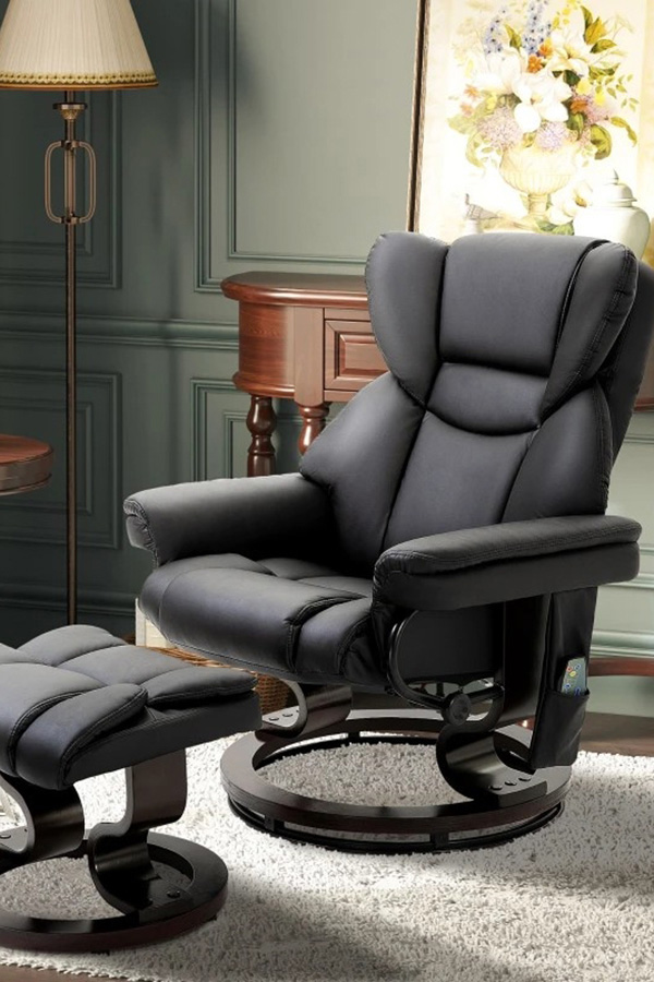 FaFurn™ Adjustable Faux Leather Electric Remote Massage Recliner Chair 3277 W/ Ottoman - Black