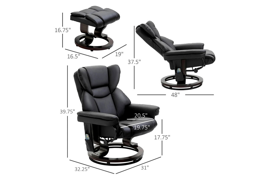 FaFurn™ Adjustable Faux Leather Electric Remote Massage Recliner Chair 3277 W/ Ottoman - Black