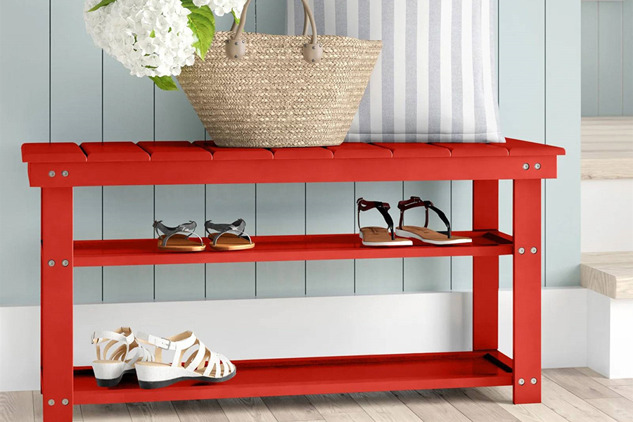 FaFurn - Wooden 2-Shelf Shoe Rack Storage Bench