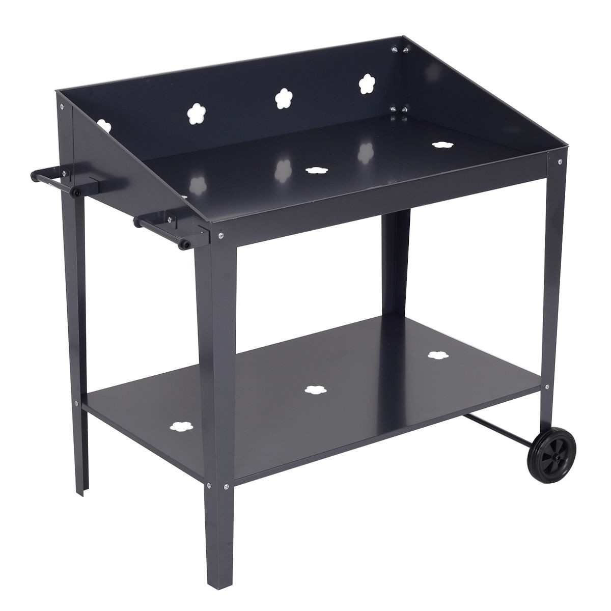 FaFurn - Garden Potting Bench with Wheels in Black, Metal