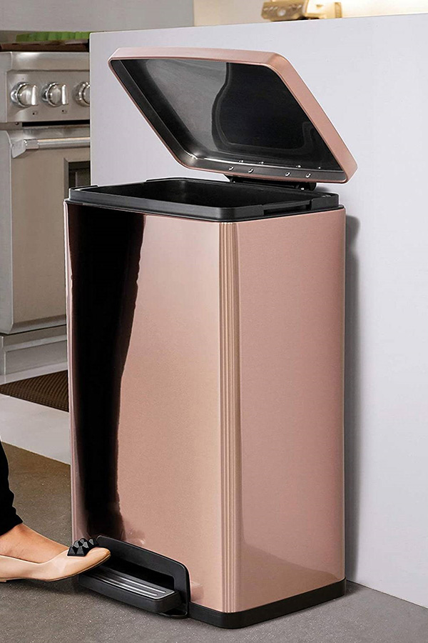 FaFurn Stainless Steel 13-Gallon Kitchen Trash Can with Step Lid - Copper Rose Gold