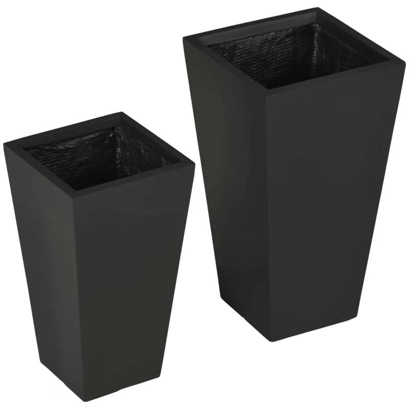 FaFurn Set of 2 Modern Lightweight Flower Pot Planters - Black