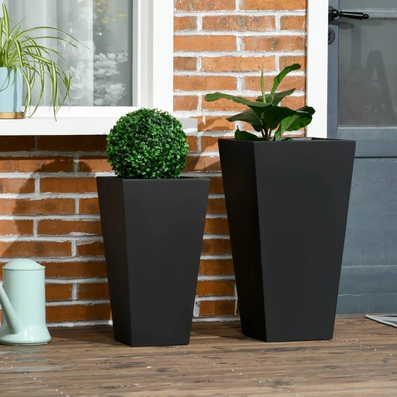 FaFurn Set of 2 Modern Lightweight Flower Pot Planters - Black