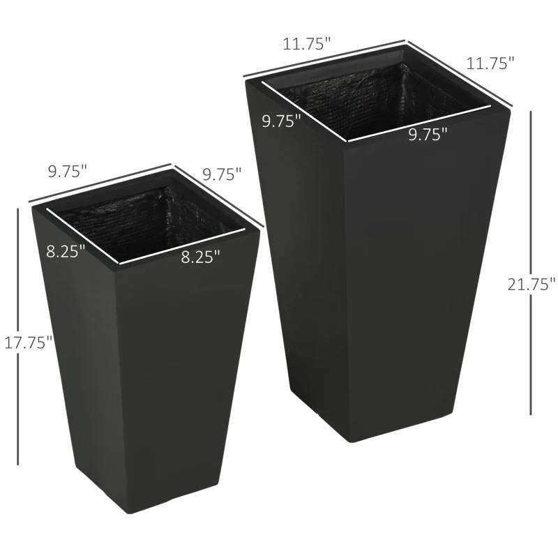 FaFurn Set of 2 Modern Lightweight Flower Pot Planters - Black