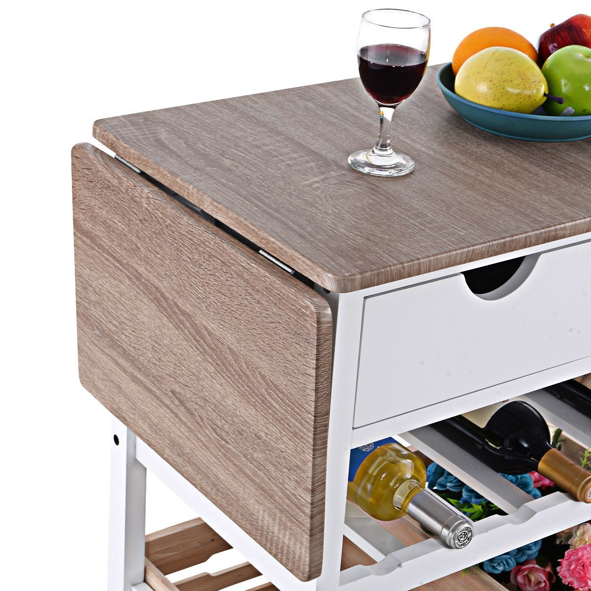 FaFurn - Kitchen Island Cart with Wine Rack and Wheels in White, Wood