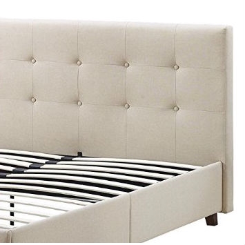 FaFurn - Full Size Bed Frame with Button-Tufted Headboard in Tan