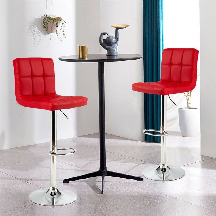 FaFurn Set of 2 Modern Adjustable Barstool with Comfortable PU Leather Seat - Red