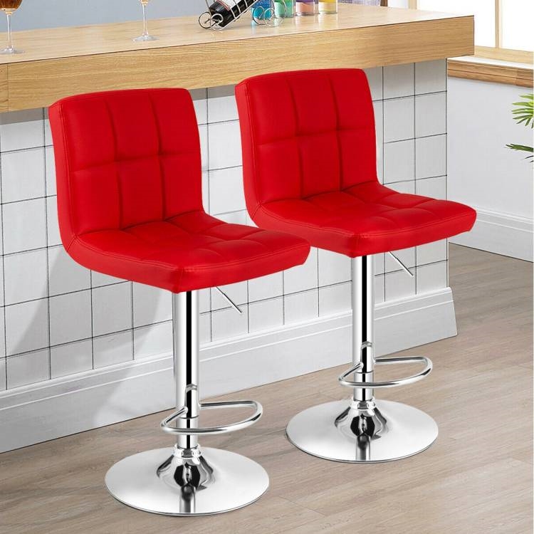 FaFurn Set of 2 Modern Adjustable Barstool with Comfortable PU Leather Seat - Red