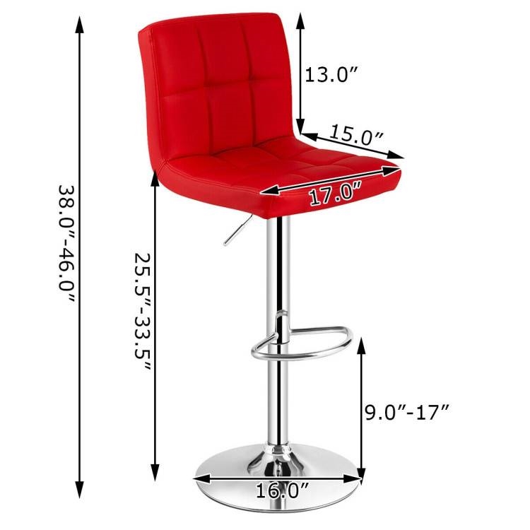 FaFurn Set of 2 Modern Adjustable Barstool with Comfortable PU Leather Seat - Red