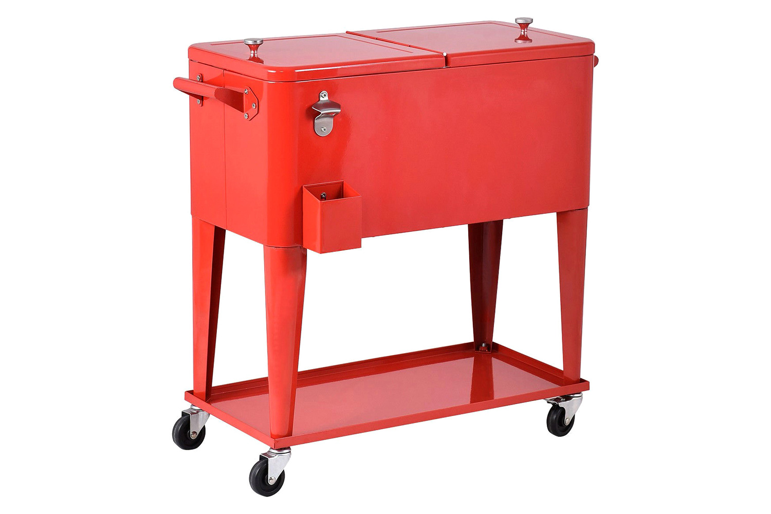 FaFurn - 80 Quart Red Sturdy Rolling Steel Construction Cooler