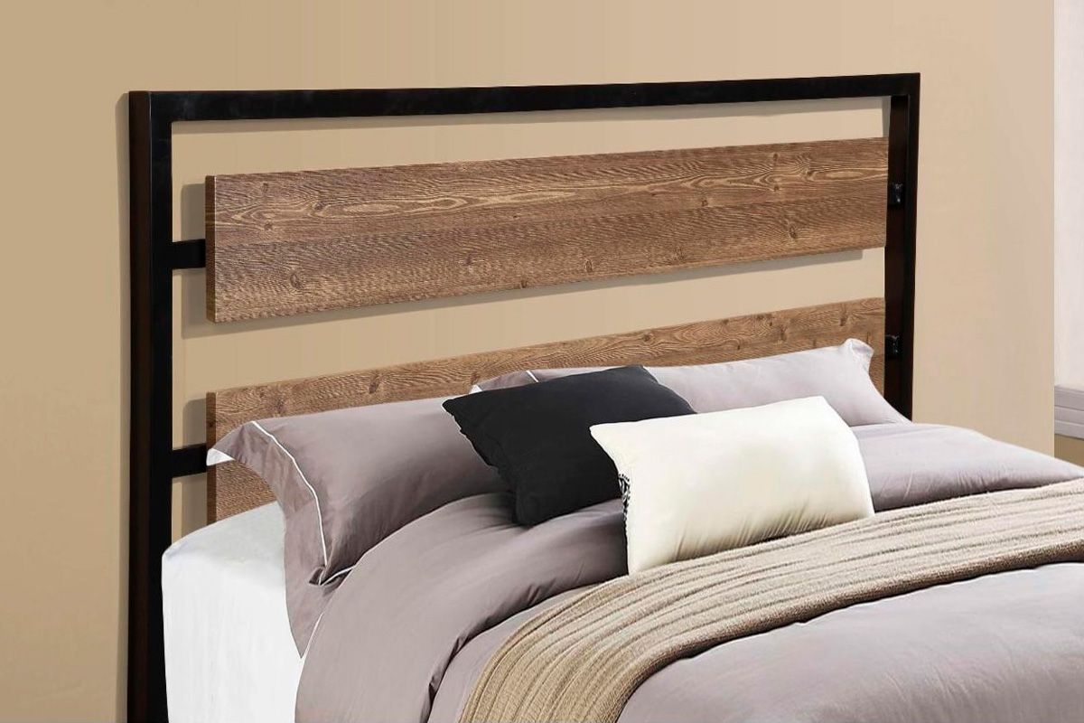 FaFurn Industrial Full Size Platform Bed with Wood Panel Headboard - Black/Walnut, Metal/Wood