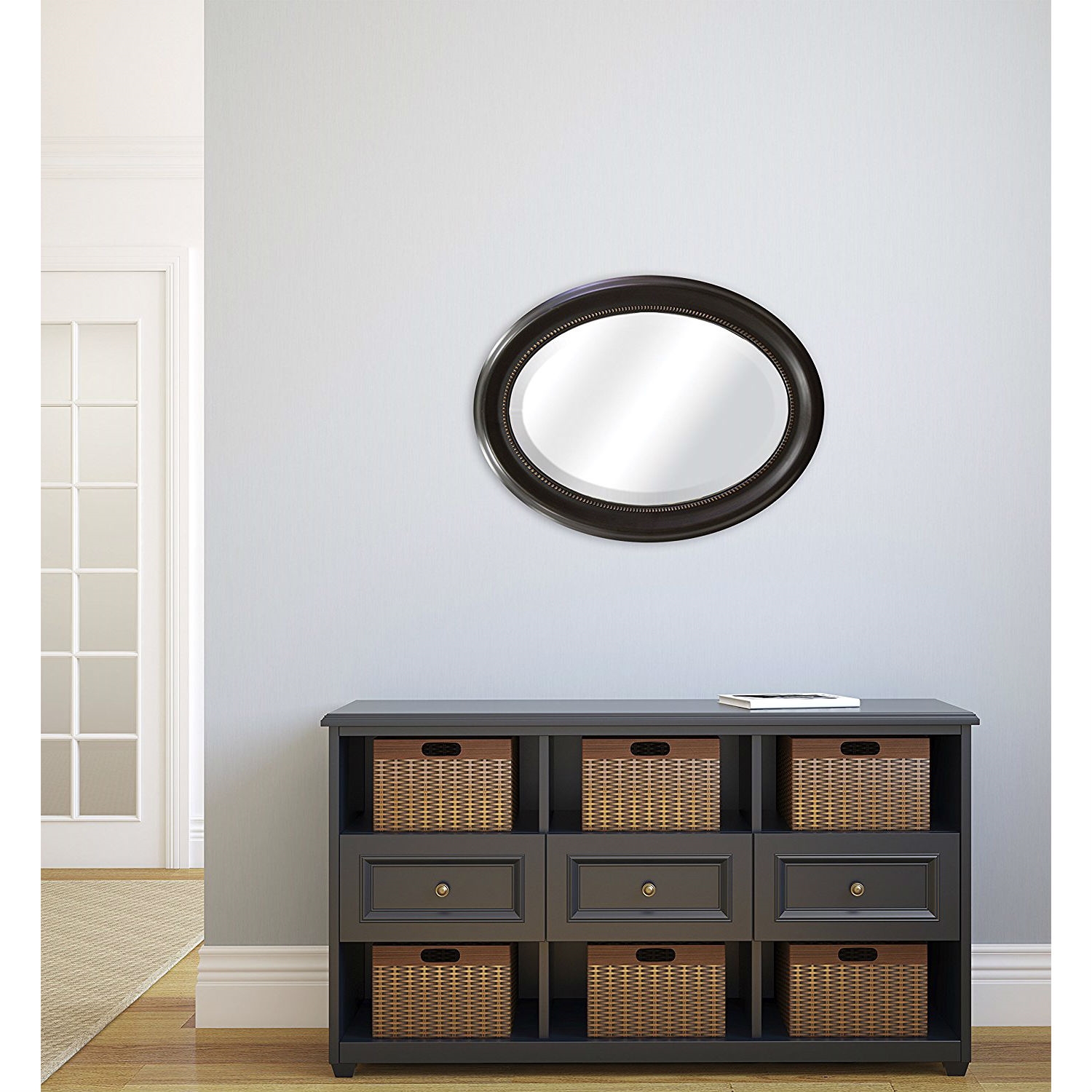 FaFurn Round Mirror with Beveled Edge and Frame - Bronze