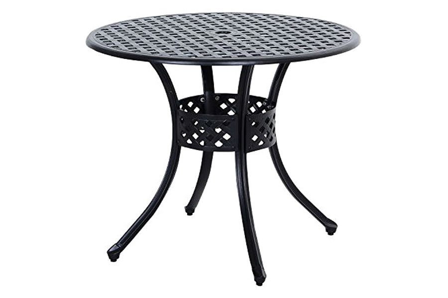 FaFurn - Round Metal 33-Inch Outdoor Patio Table in Black Cast Aluminum