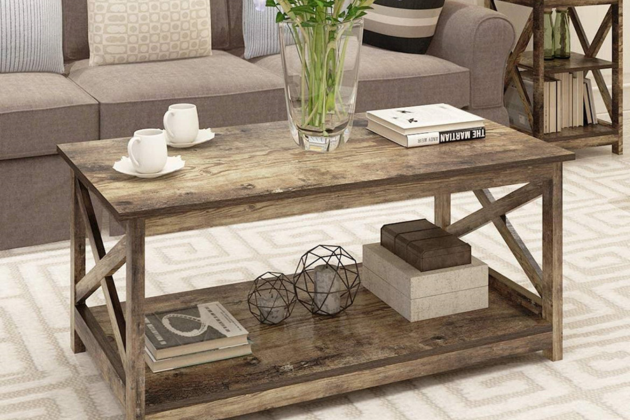 FaFurn™ Contemporary 2-Tier Farmhouse Coffee Table - Rustic