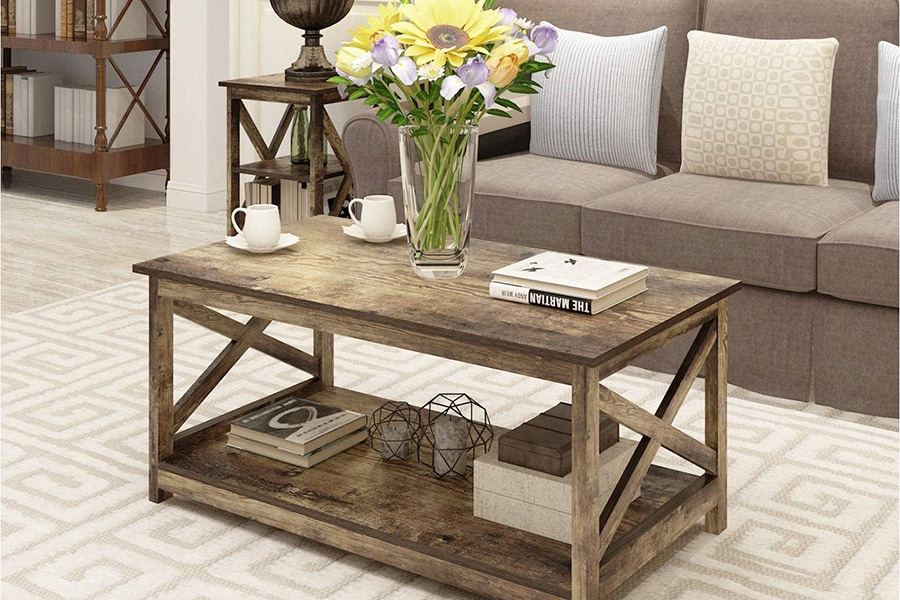 FaFurn™ Contemporary 2-Tier Farmhouse Coffee Table - Rustic