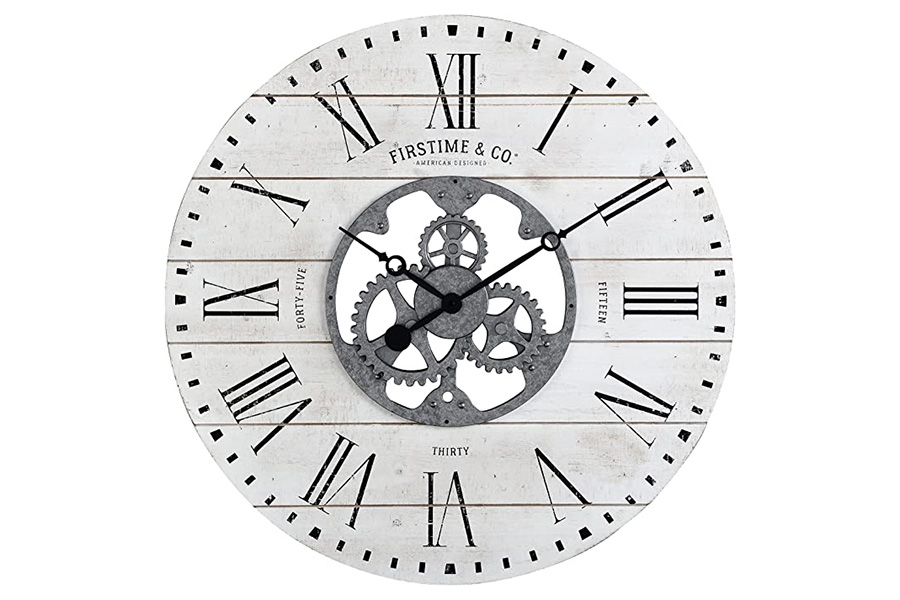 FaFurn Industrial Farmhome Round Oversized Wall Clock - Rustic White