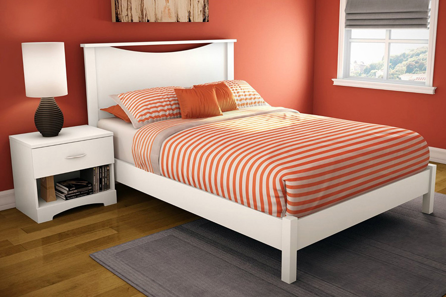 FaFurn - Full Size Simple Platform Bed in White Finish Modern Design