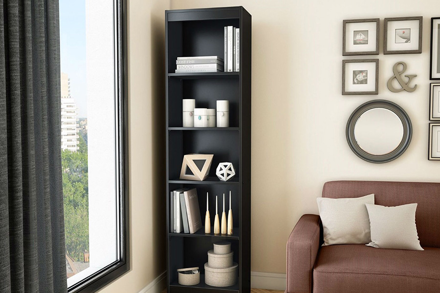 FaFurn 5-Shelf Narrow Bookcase - Black